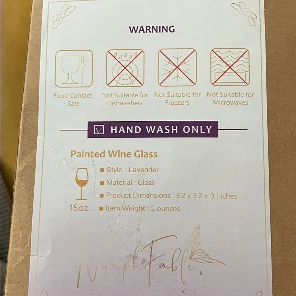 NymphFable Hand Painted Wine Glass Purple Lavendar & Dragonfly New In Box